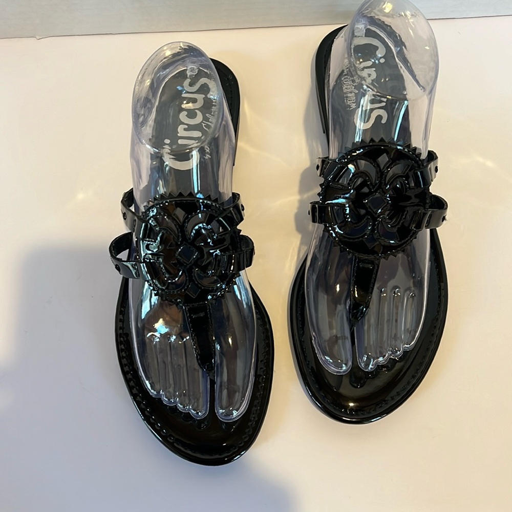 Sam Edelman Circus NY Canyon Medallion Black Patent Sandals Women's Size 10